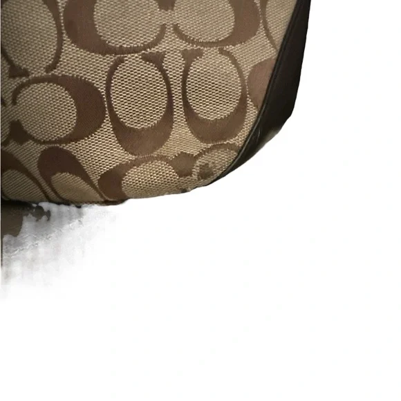 COACH Signature Tote Bag Shoulder Canvas Khaki Beige Dark Brown - Picture 5 of 7